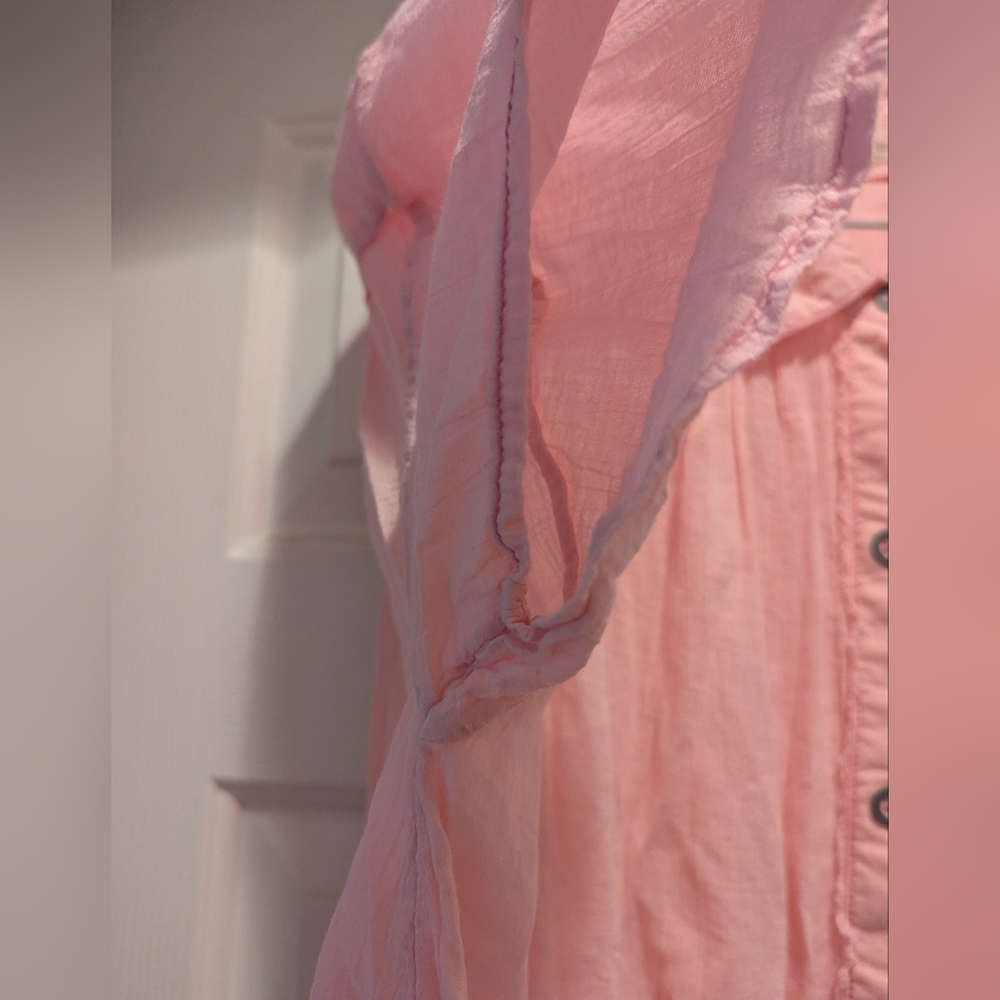 We the Free Soft Pink Float Away Gauzy Cotton Button Up Blouse Size Small EUC - Picture 5 of 8